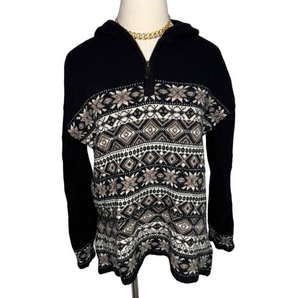 Vintage 90s Skyr 100% wool fair Isle Nordic hooded 1/4 zip sweater size medium M - Picture 1 of 4